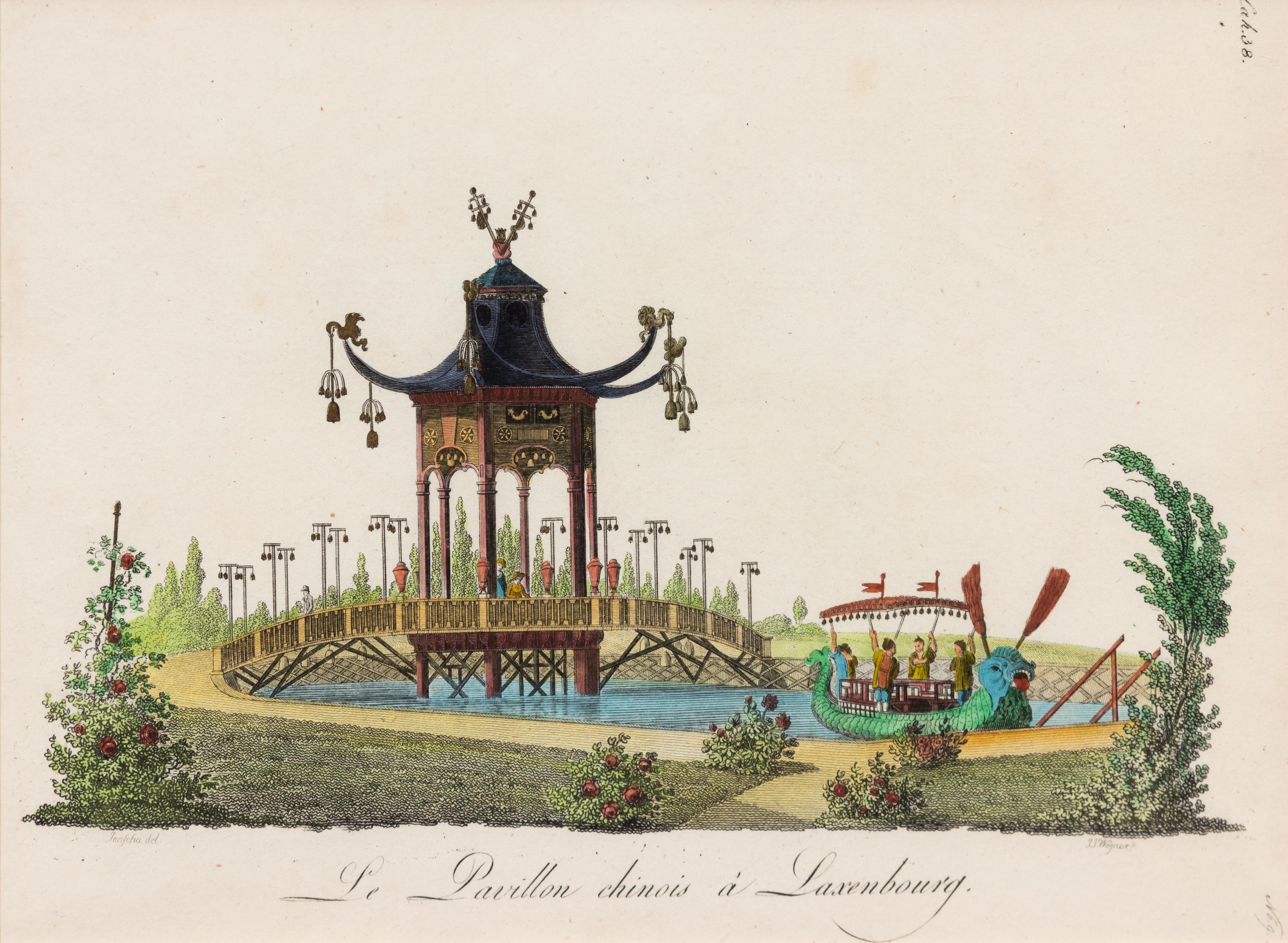 A Collection of Gilt Framed Hand Colored Engravings of Follies Framed size 12 3/8 x 15 3/8 inches. — 19TH CENTURY