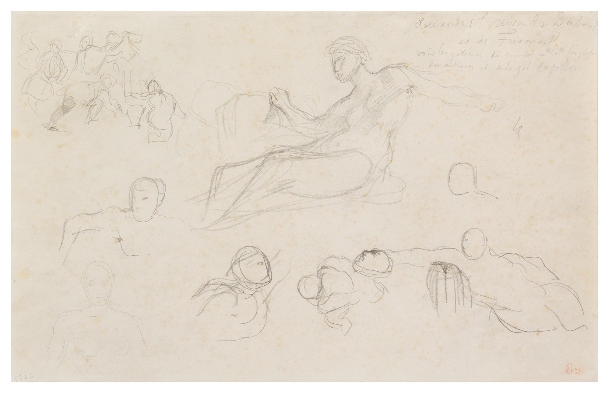 Eugène Delacroix, (French, 1798–1863), Studies for the Galerie d'Apollon after Dubois and Fréminet, c. 1850