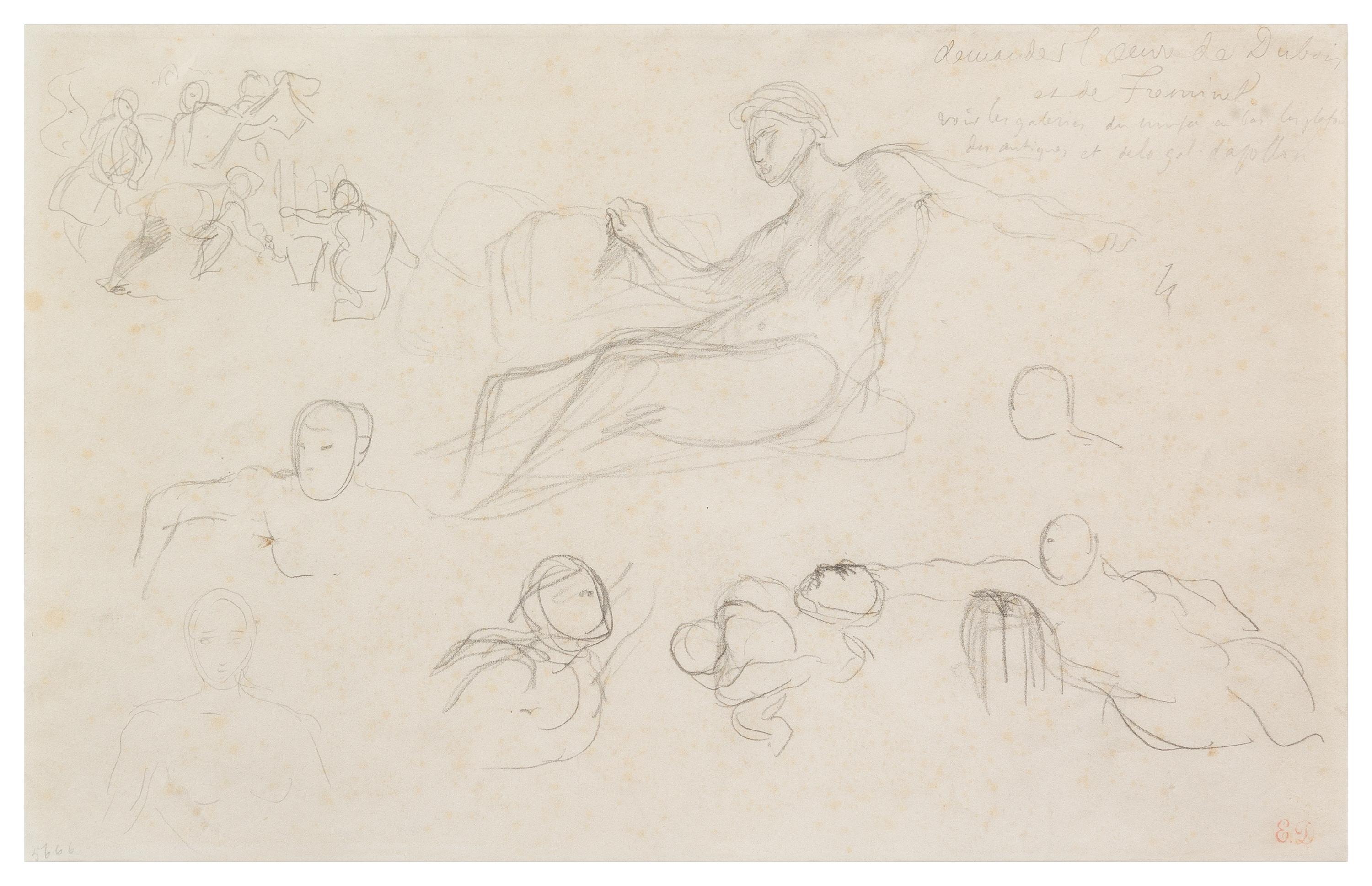 Eugène Delacroix, (French, 1798–1863), Studies for the Galerie d'Apollon after Dubois and Fréminet, c. 1850