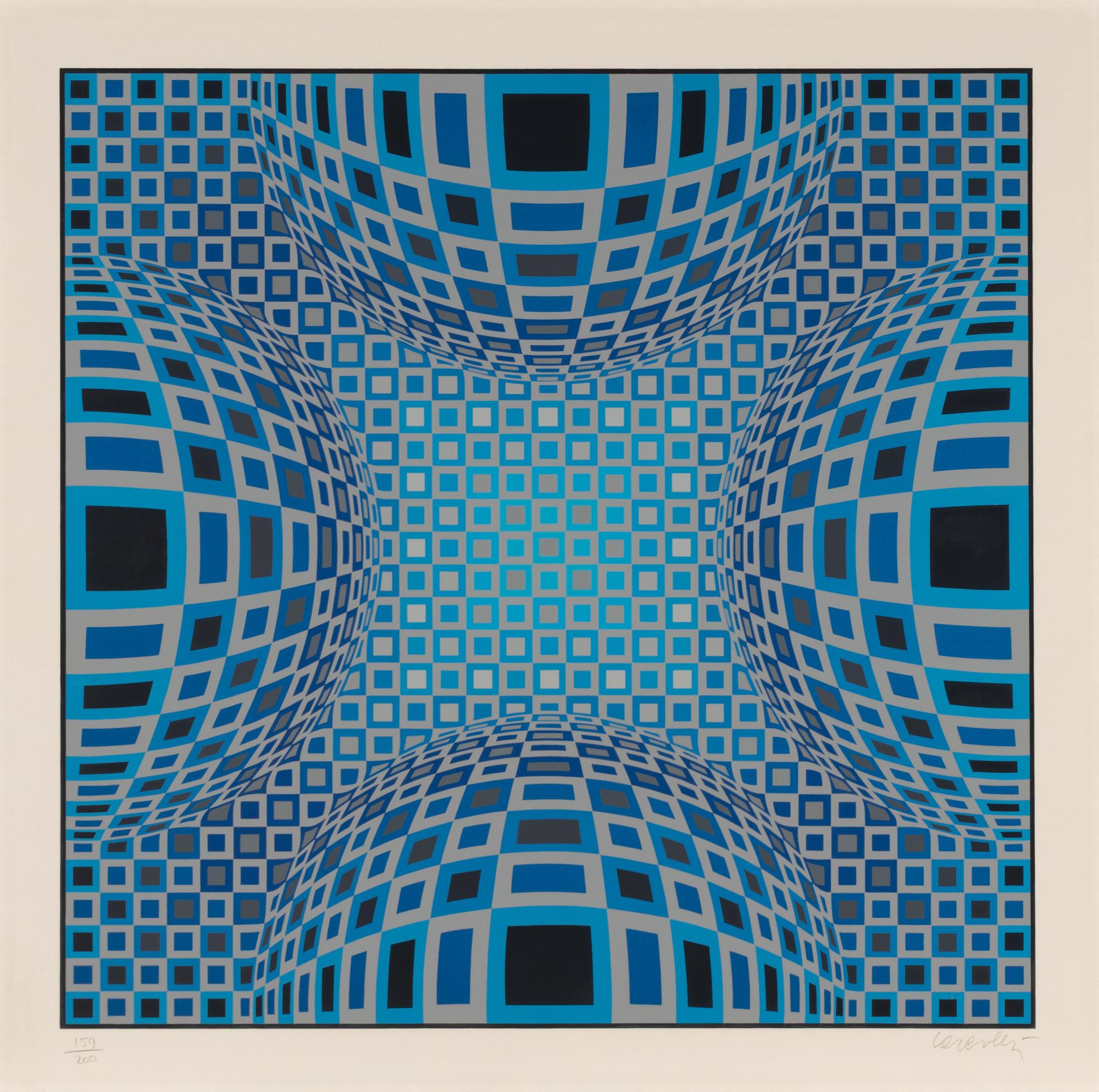 Victor Vasarely (French/Hungarian, 1906-1997) — Enigma, Four Blue Spheres, 1983