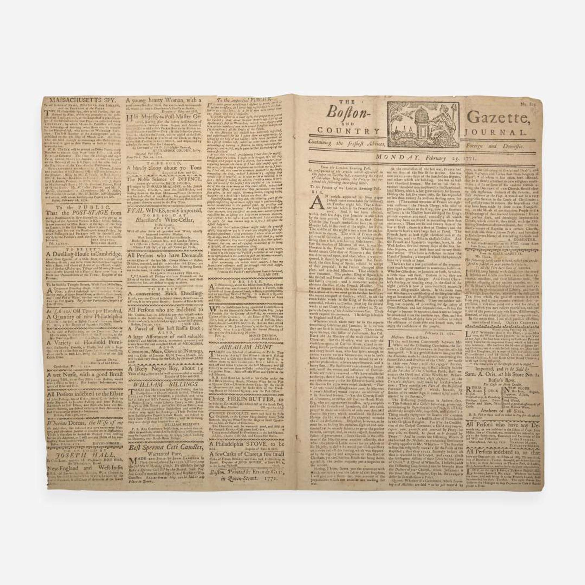 [Americana] [Revere, Paul] The Boston-Gazette, And Country Journal