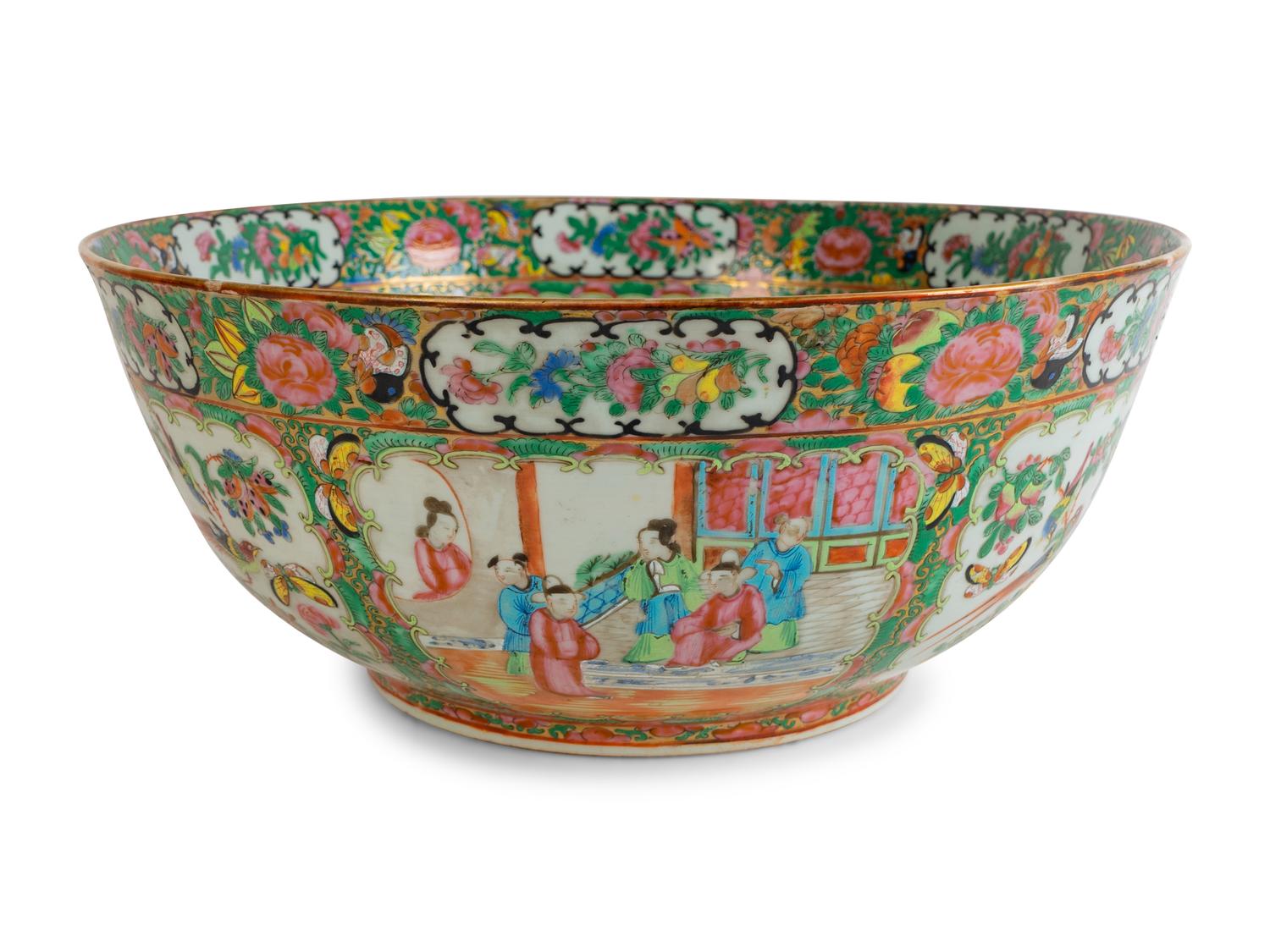 A Large Chinese Export Gold Medallion Porcelain Punch Bowl — 19TH CENTURY
