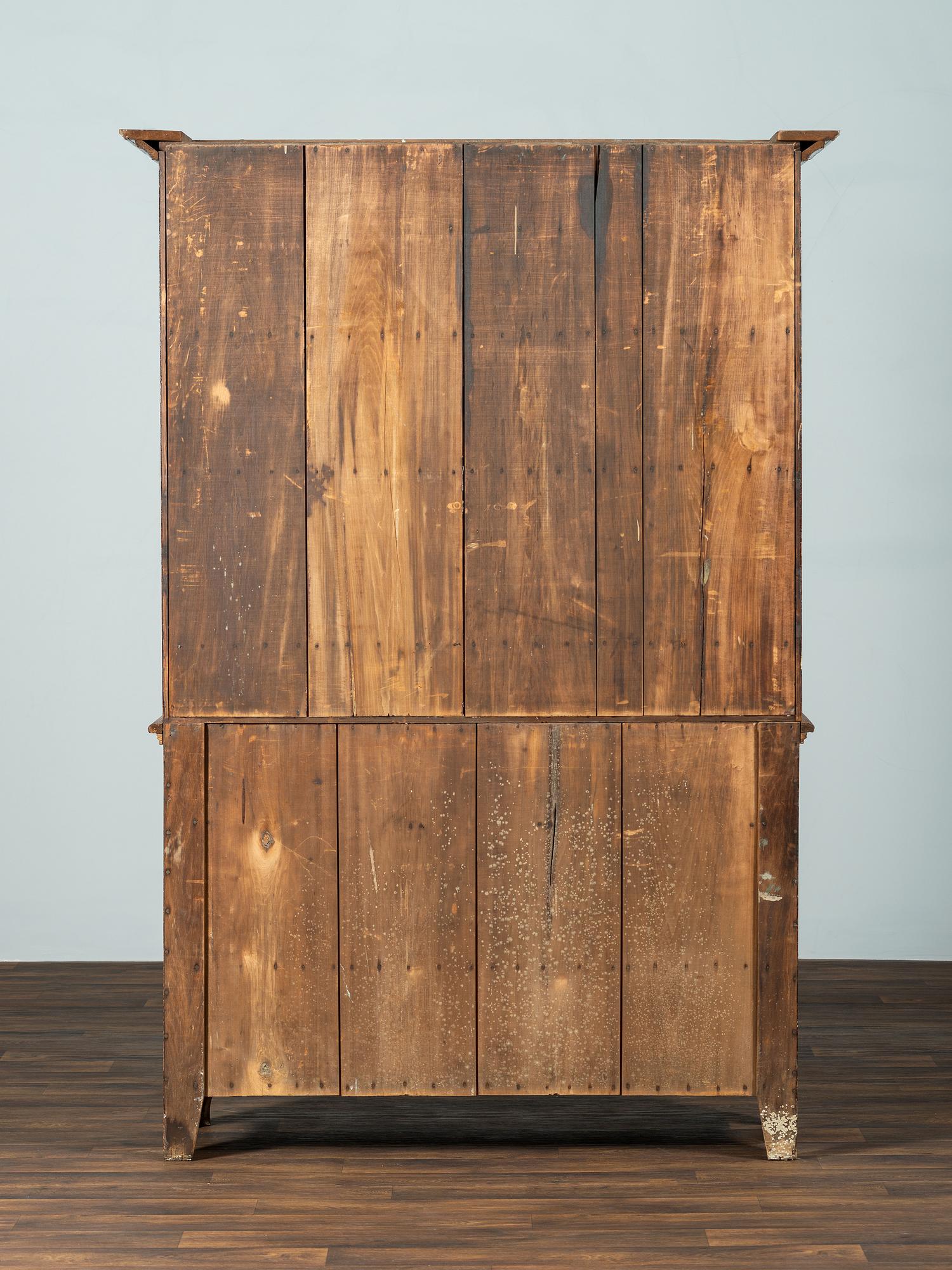 A Country Grain Paint Decorated Poplar Step-Back Cupboard