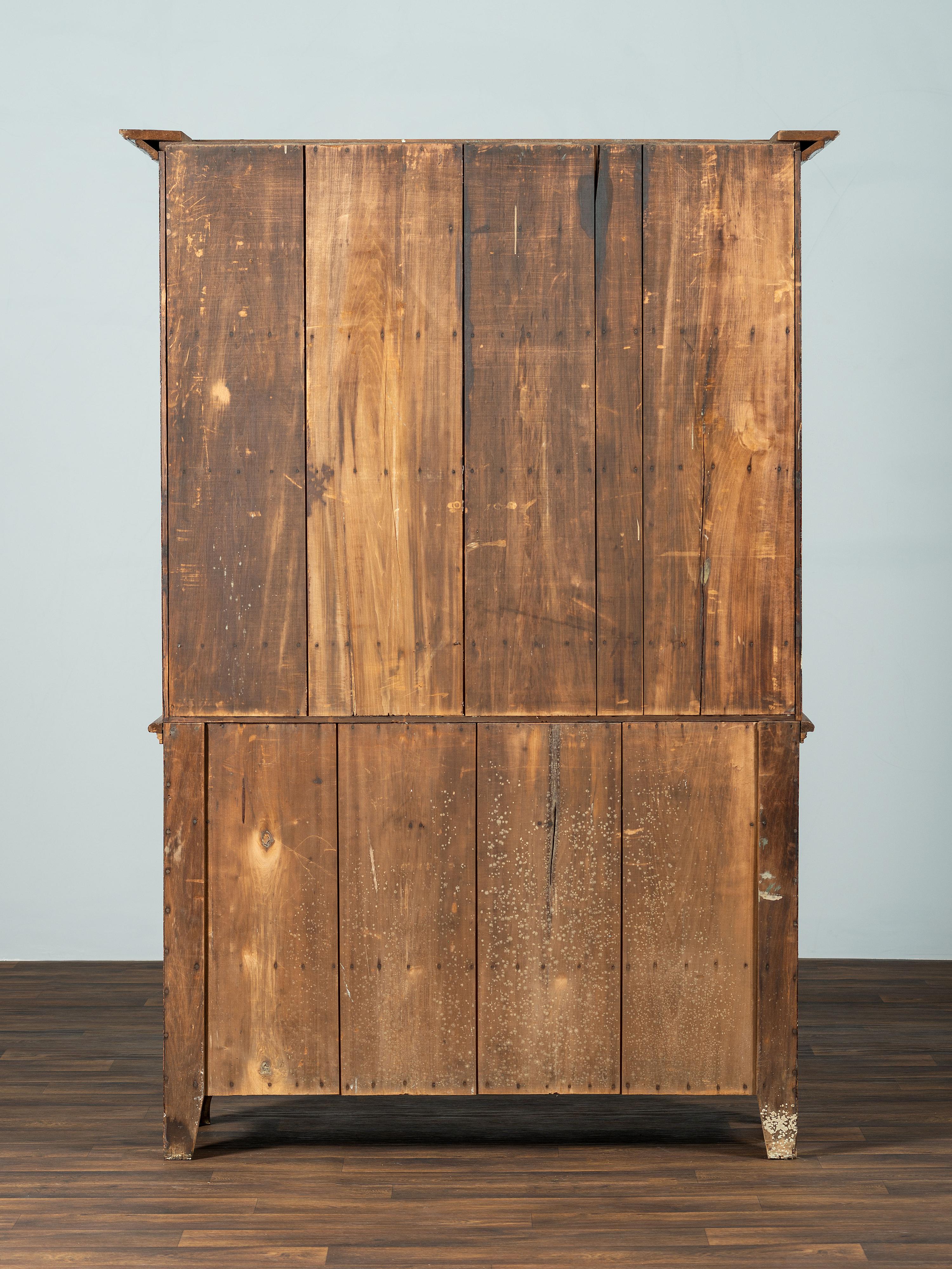 A Country Grain Paint Decorated Poplar Step-Back Cupboard