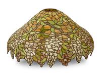 A Unique Art Glass Leaded Glass and Patinated Metal Wisteria Table Lamp