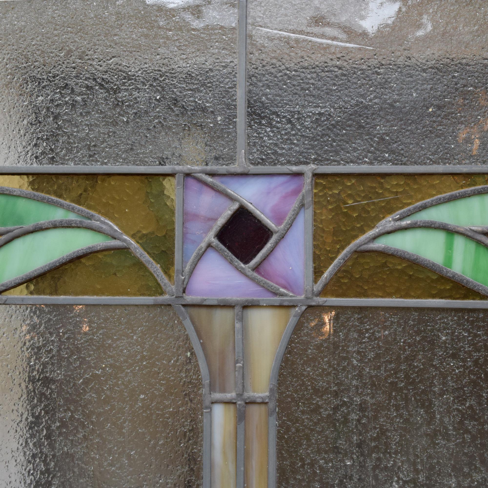 A Leaded and Stained Glass Door from a Chicago, IL. Bungalow 27.5" W x 1.5" D x 79.25" H — United States, Early 20th Century
