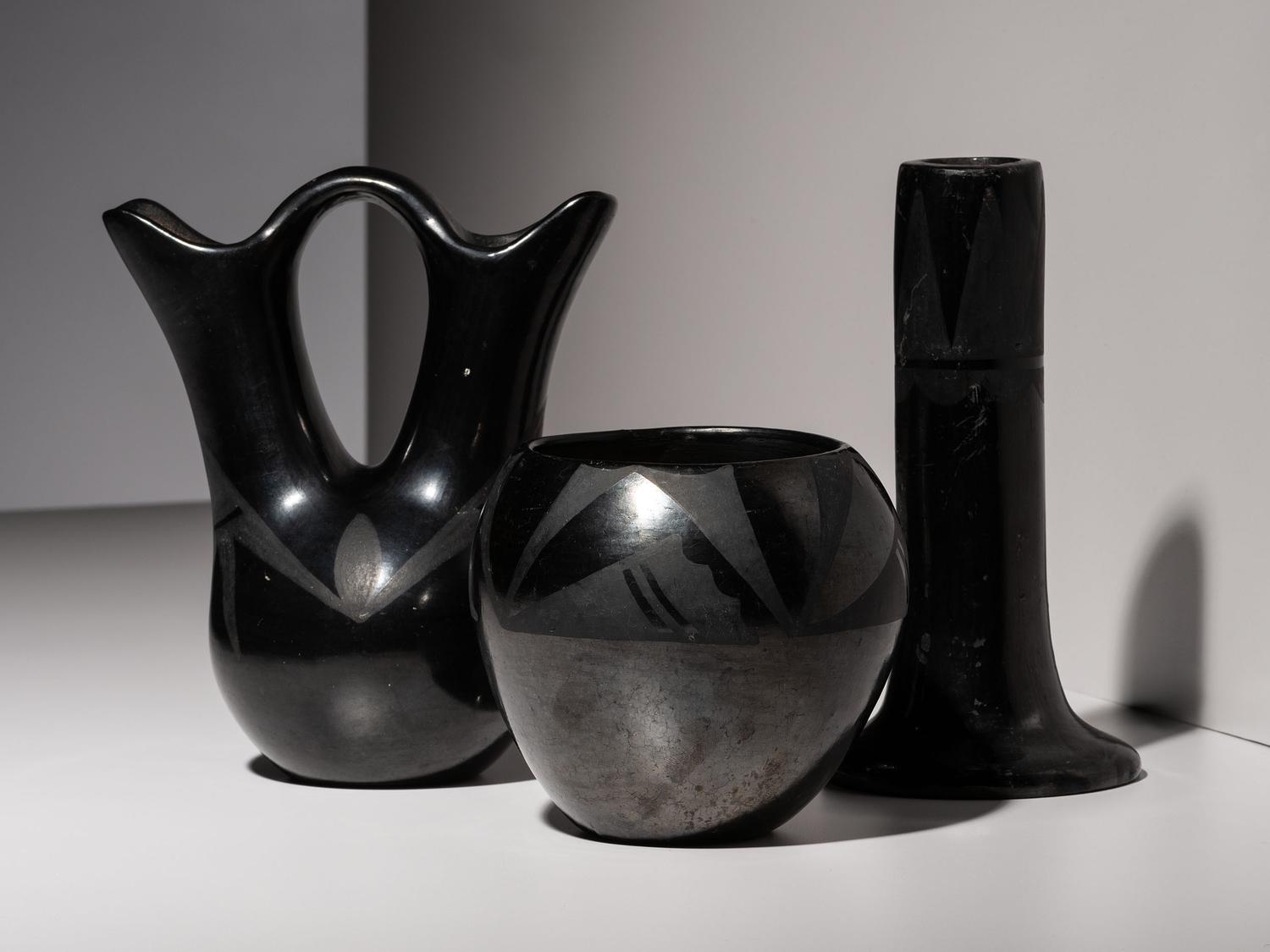 Blackware Pottery Candle Holder and Wedding Vase 1920-1943