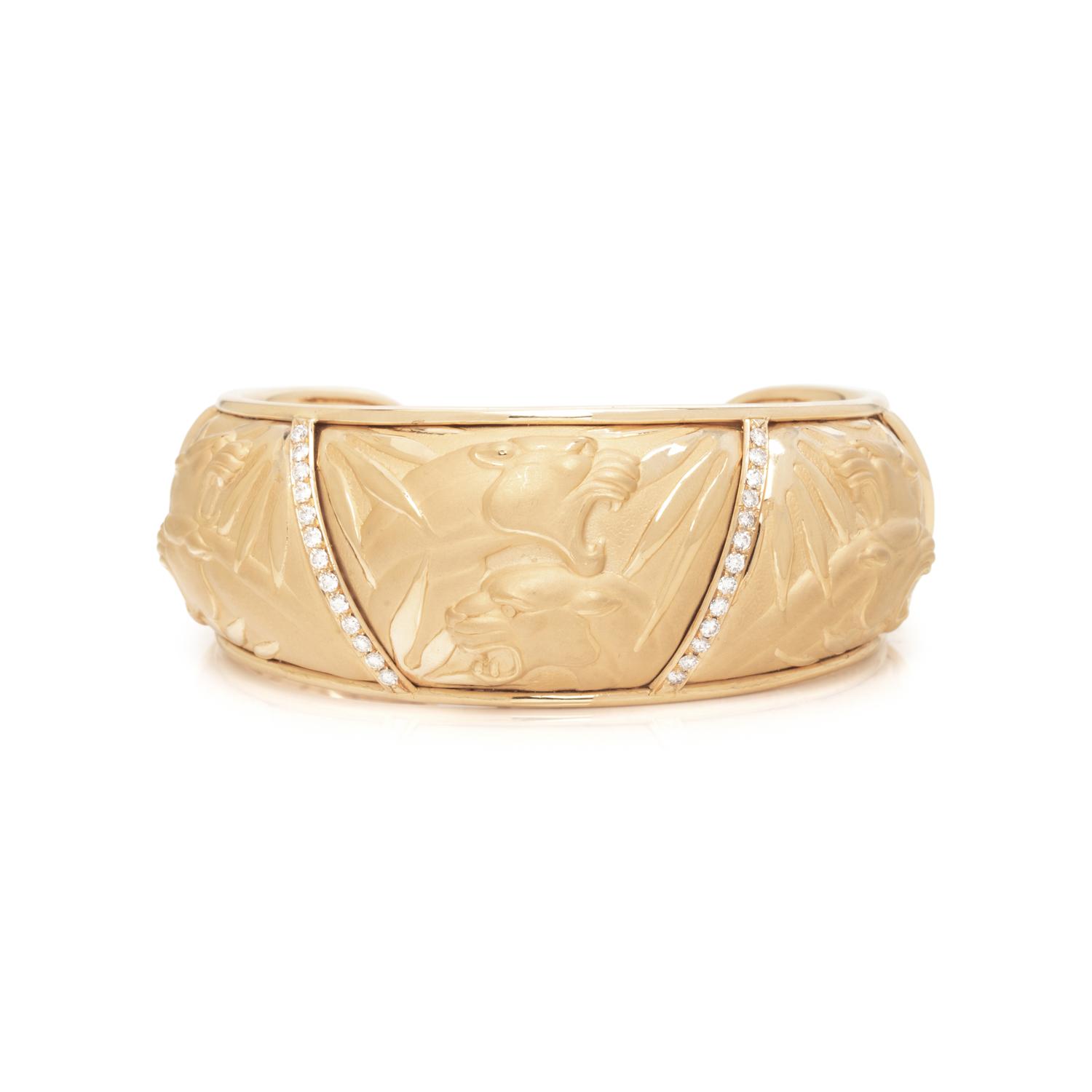 CARRERA Y CARRERA, YELLOW GOLD AND DIAMOND 'MOSAICO' PANTHER CUFF BRACELET