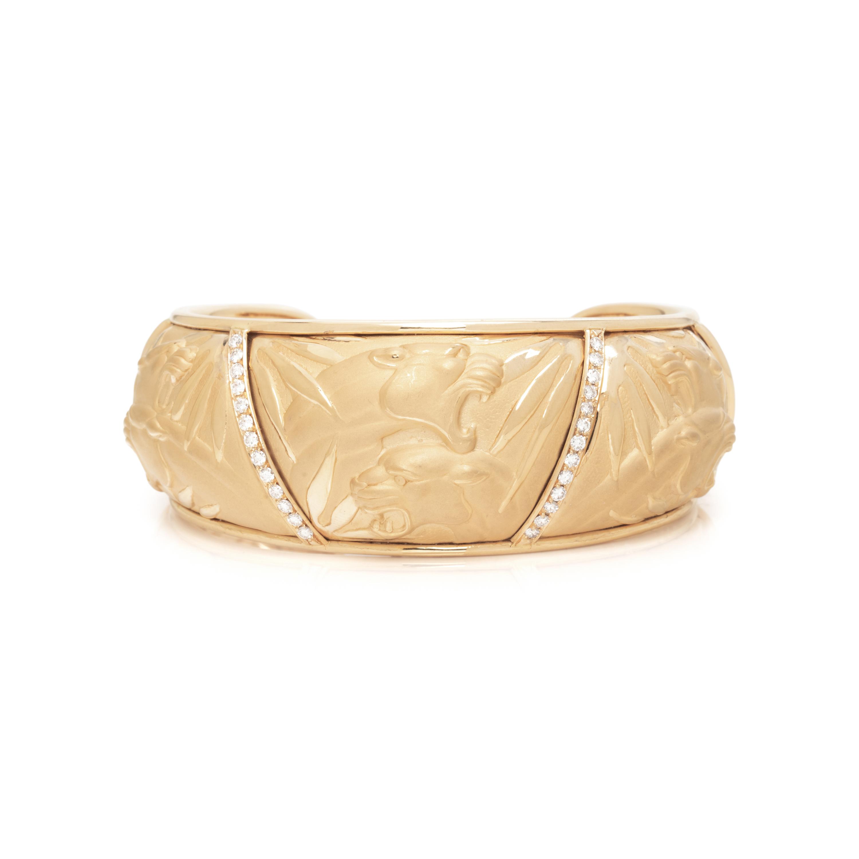 CARRERA Y CARRERA, YELLOW GOLD AND DIAMOND 'MOSAICO' PANTHER CUFF BRACELET