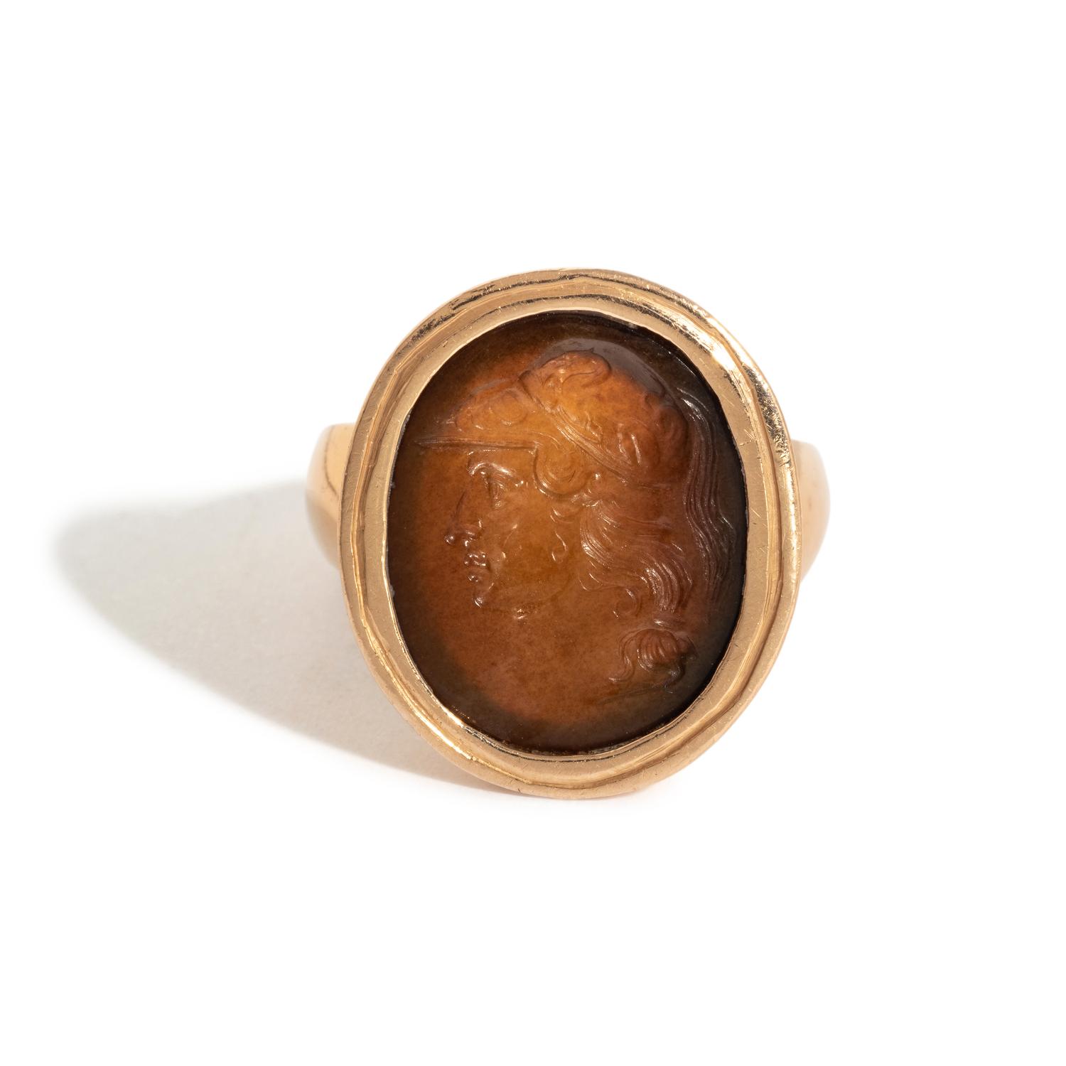 A Neoclassical Gold and Carnelian Finger Ring with the Goddess Athena