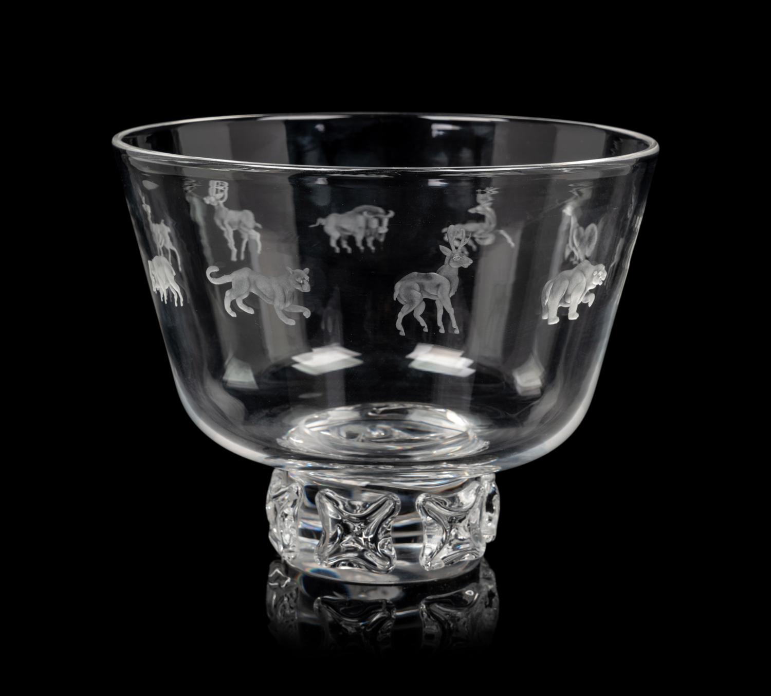A Steuben Glass Bowl with Prunted Base