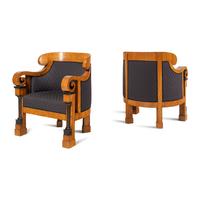 A Pair of Biedermeier Part-Ebonized Ash Armchairs
