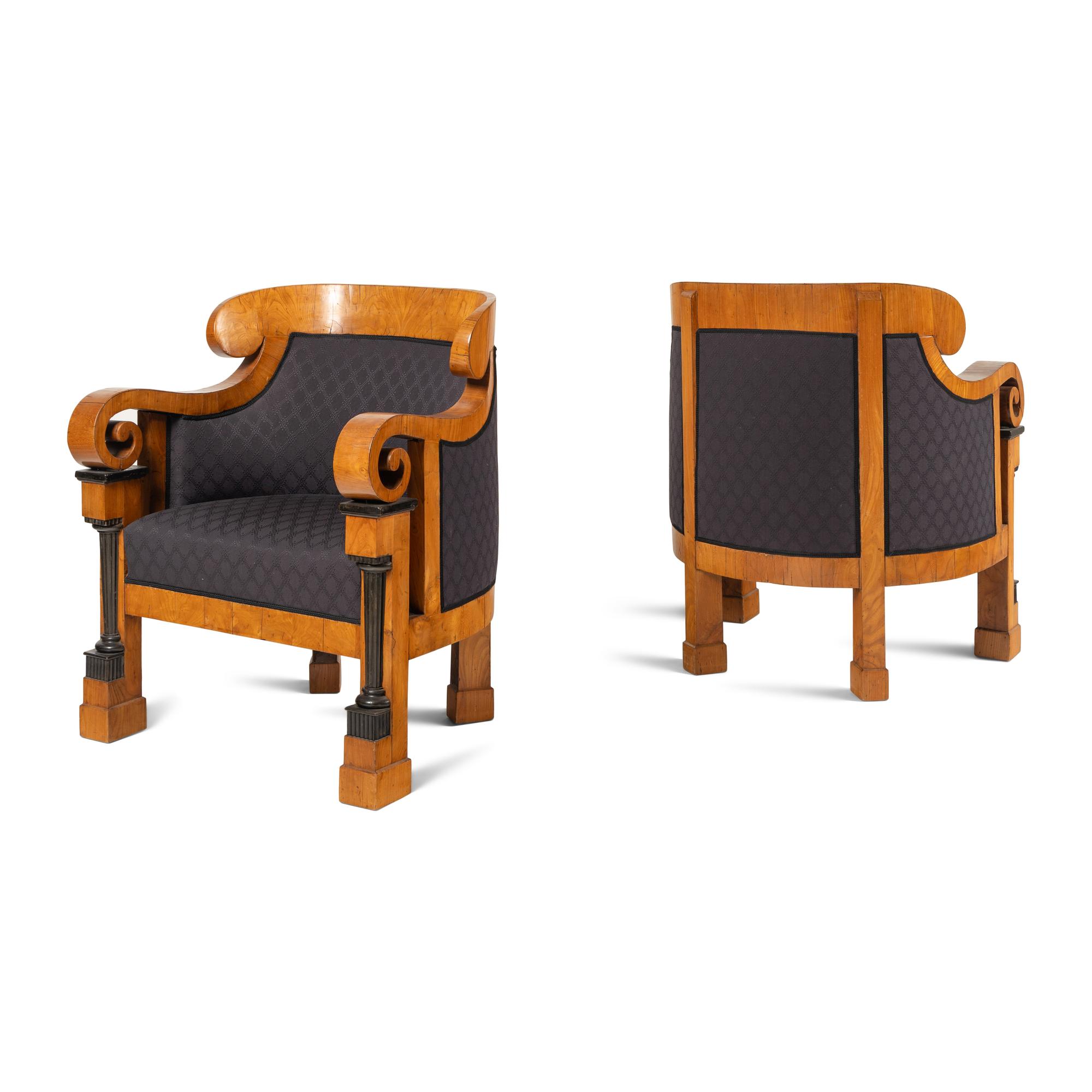 A Pair of Biedermeier Part-Ebonized Ash Armchairs