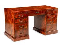 An Italian Olivewood Pedestal Desk