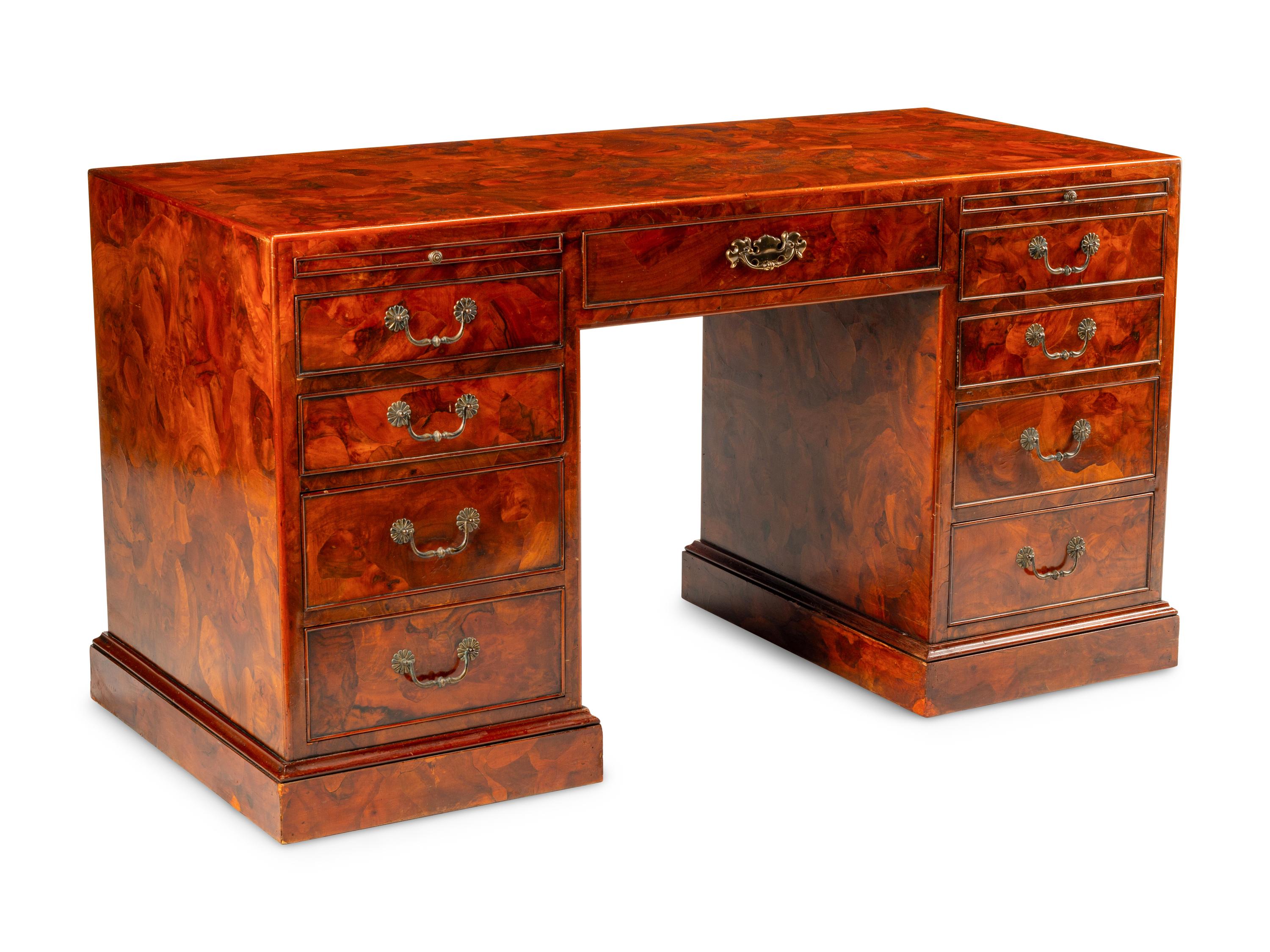 An Italian Olivewood Pedestal Desk