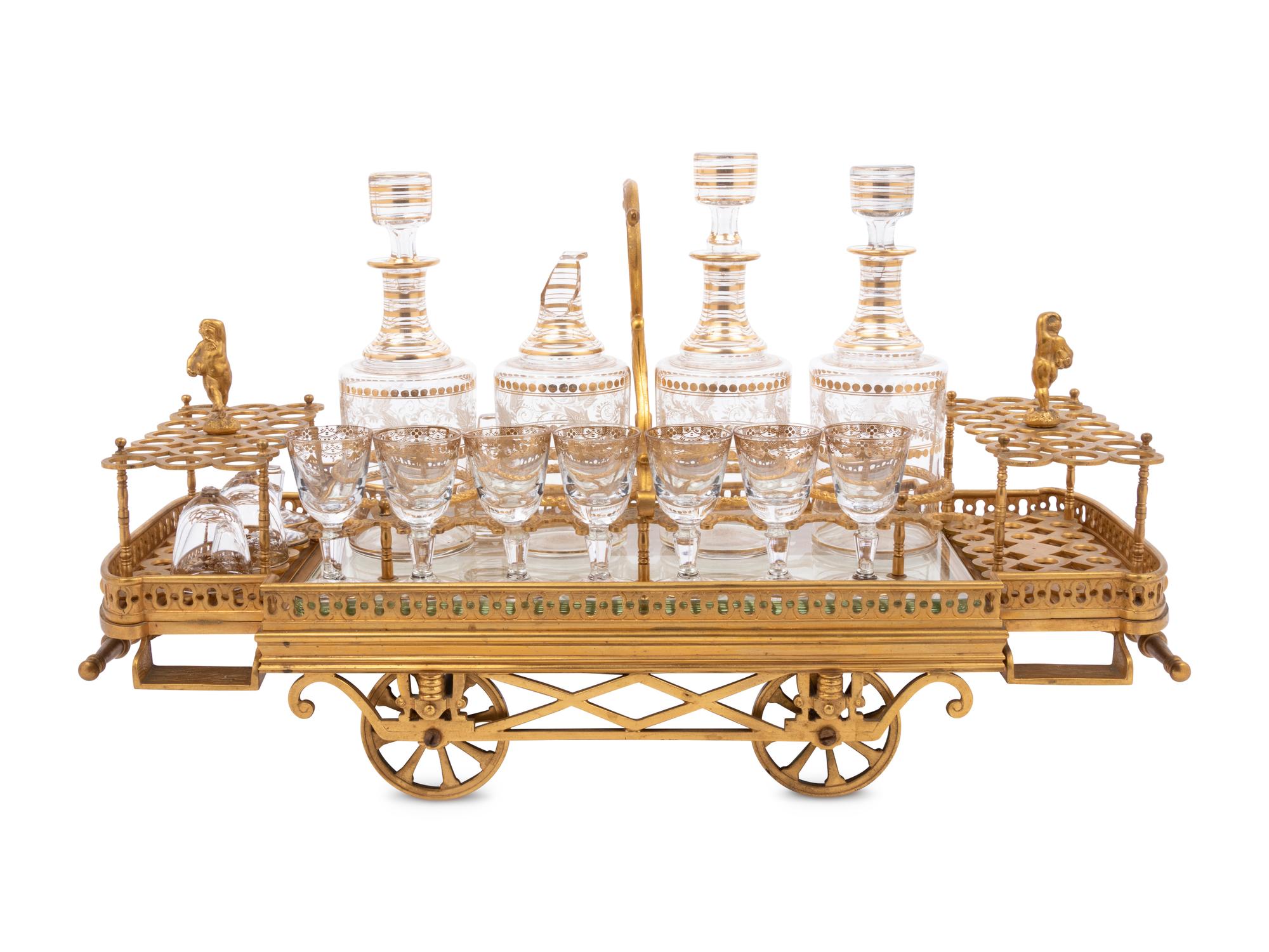 A French Gilt Bronze Liquor Trolley