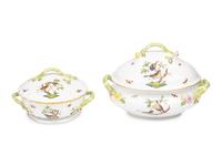 A Herend Rothschild Bird Porcelain Tureen and Covered Vegetable Dish