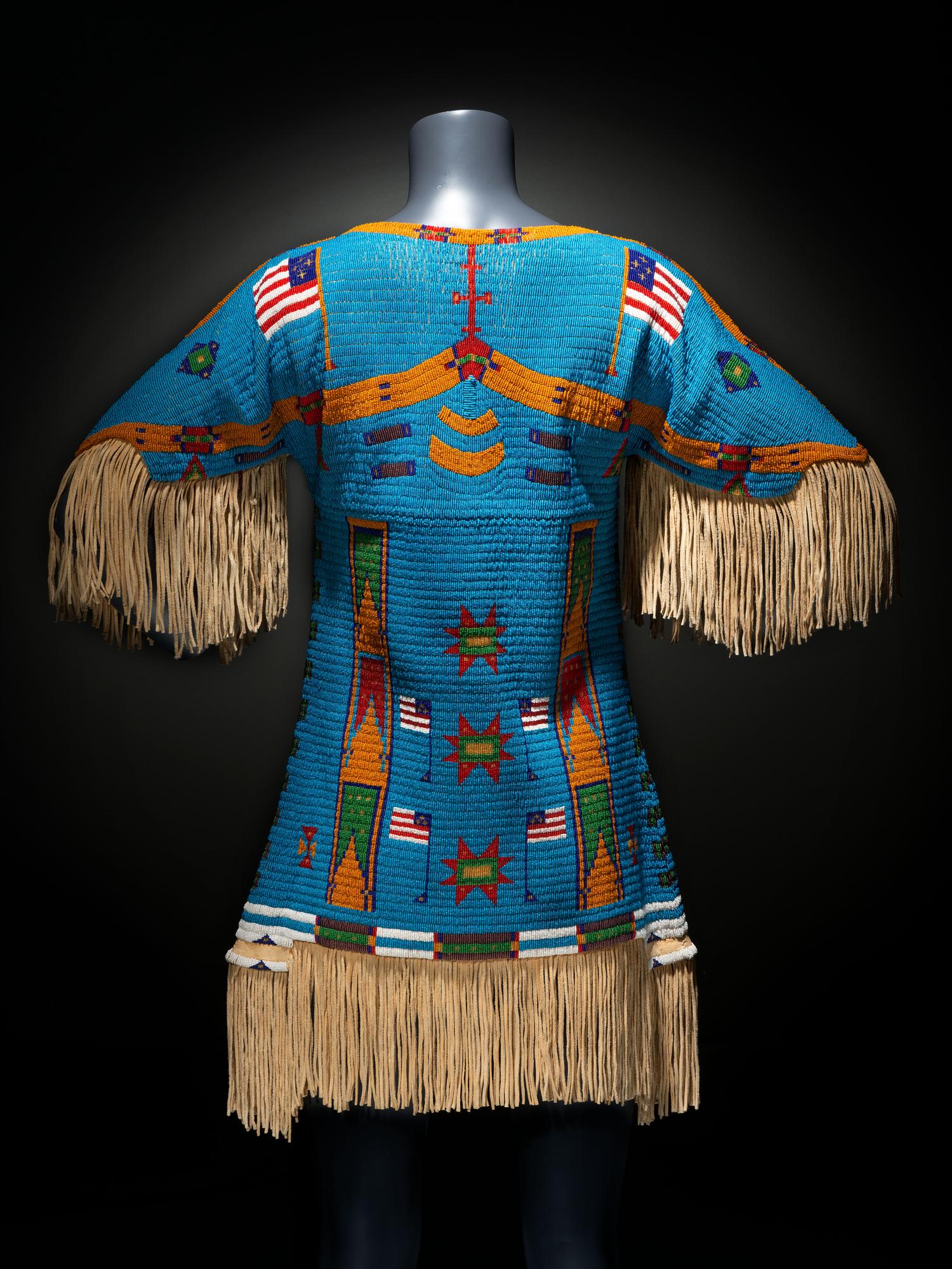 Beaded Dress and Boot Moccasins, with American Flags