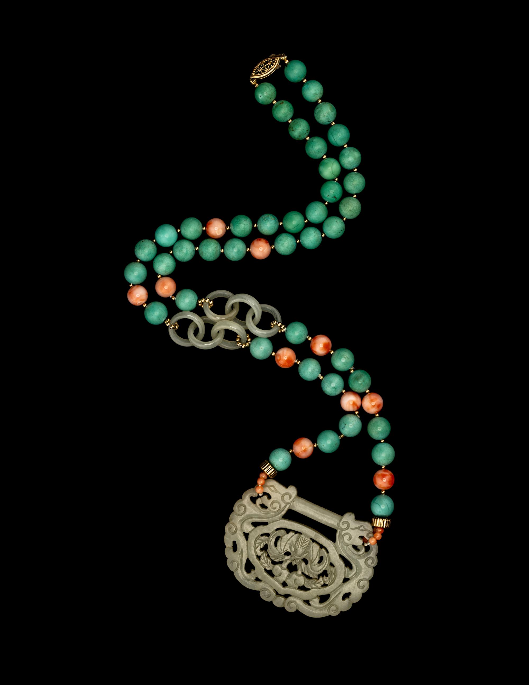 A Chinese Jade and Hardstone Necklace