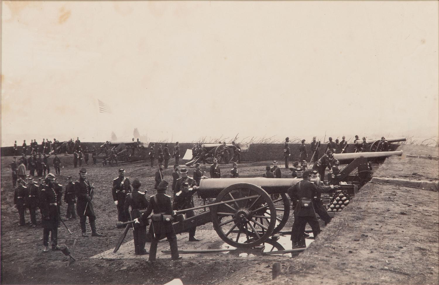 [CIVIL WAR]. [BRADY, Mathew (1822-1896), photographer]. Large format photograph of 1st Connecticut Artillery at Fort Richardson, Arlington, VA. Ca 1861.