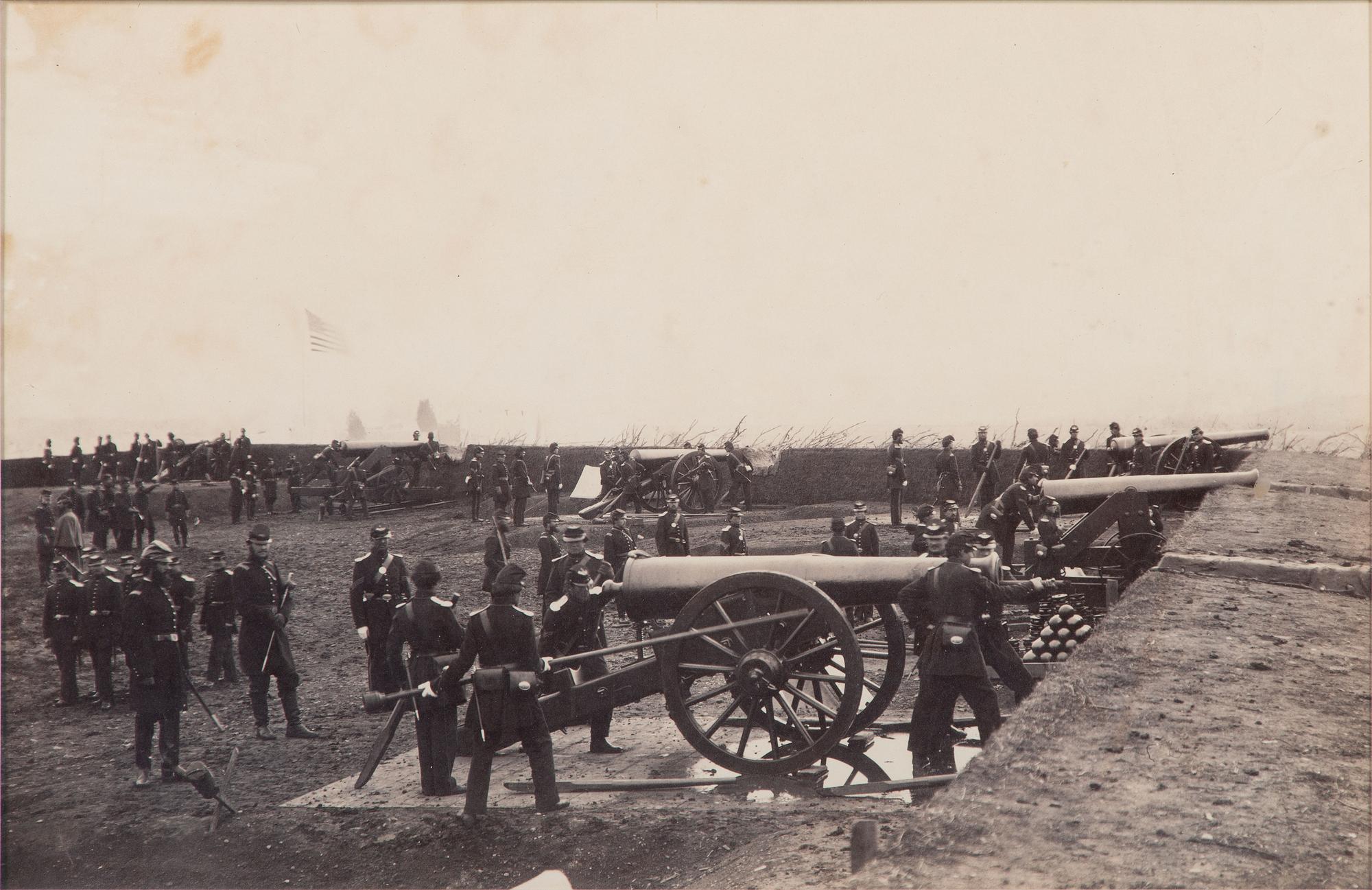 [CIVIL WAR]. [BRADY, Mathew (1822-1896), photographer]. Large format photograph of 1st Connecticut Artillery at Fort Richardson, Arlington, VA. Ca 1861.