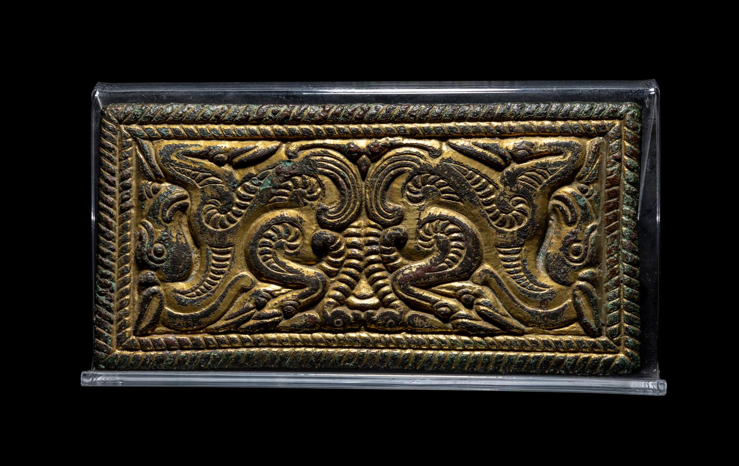 An Ordos Gilt-Bronze Plaque with Mythological Creatures