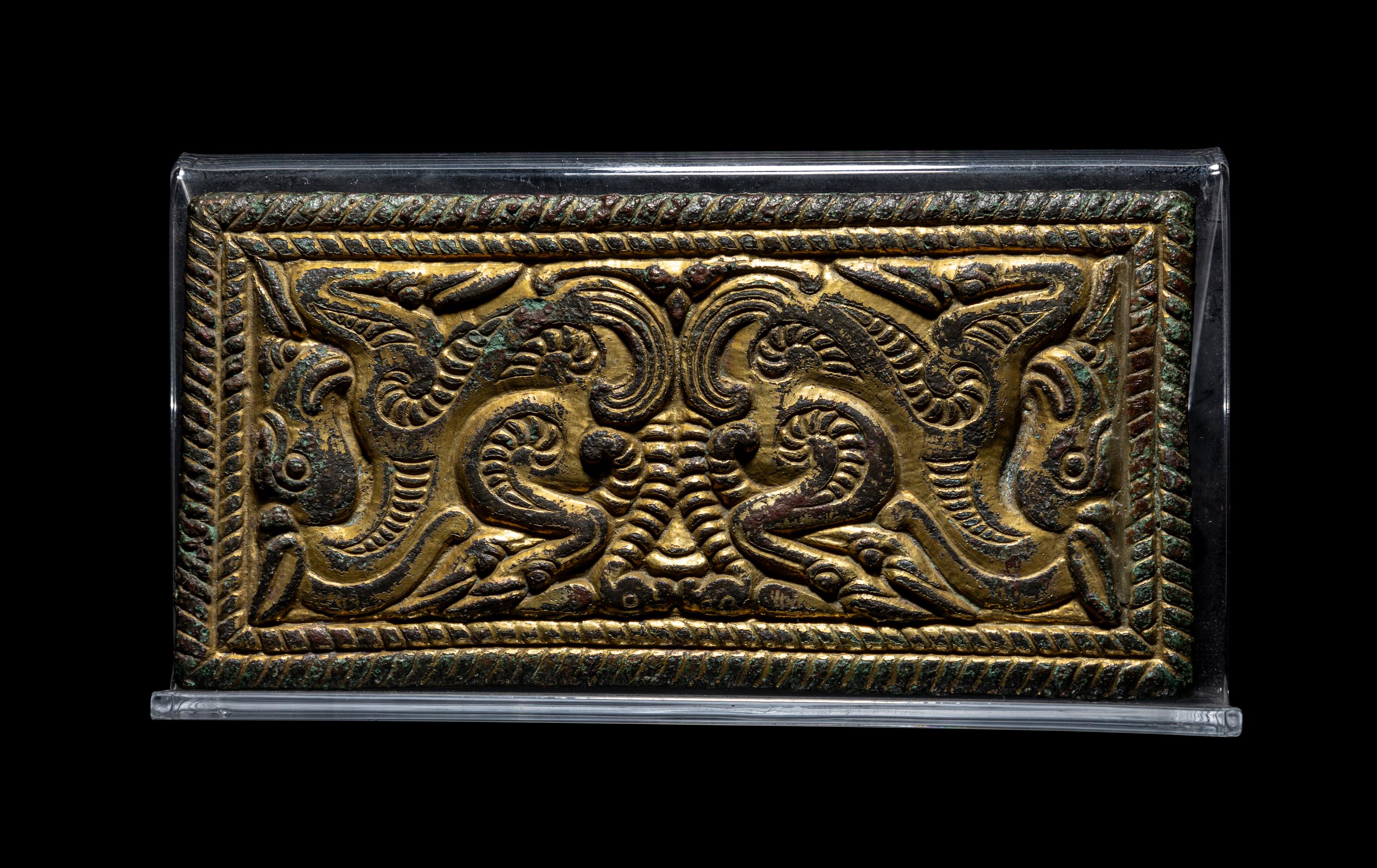 An Ordos Gilt-Bronze Plaque with Mythological Creatures