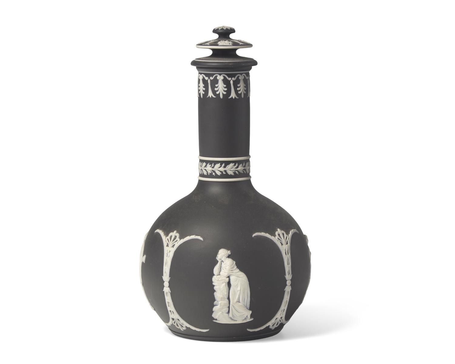 A Wedgwood Black Jasperware Bottle Vase and Cover