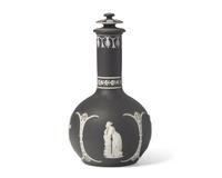 A Wedgwood Black Jasperware Bottle Vase and Cover