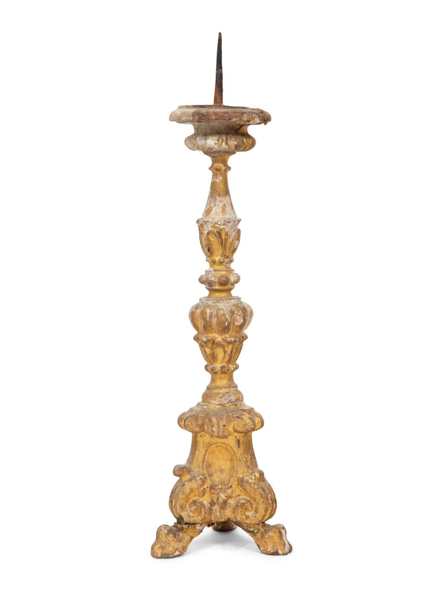 A Group of Five Italian Carved Giltwood Pricket Sticks