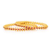 Pair of High-Karat Yellow Gold and Synthetic Ruby Bangle Bracelets