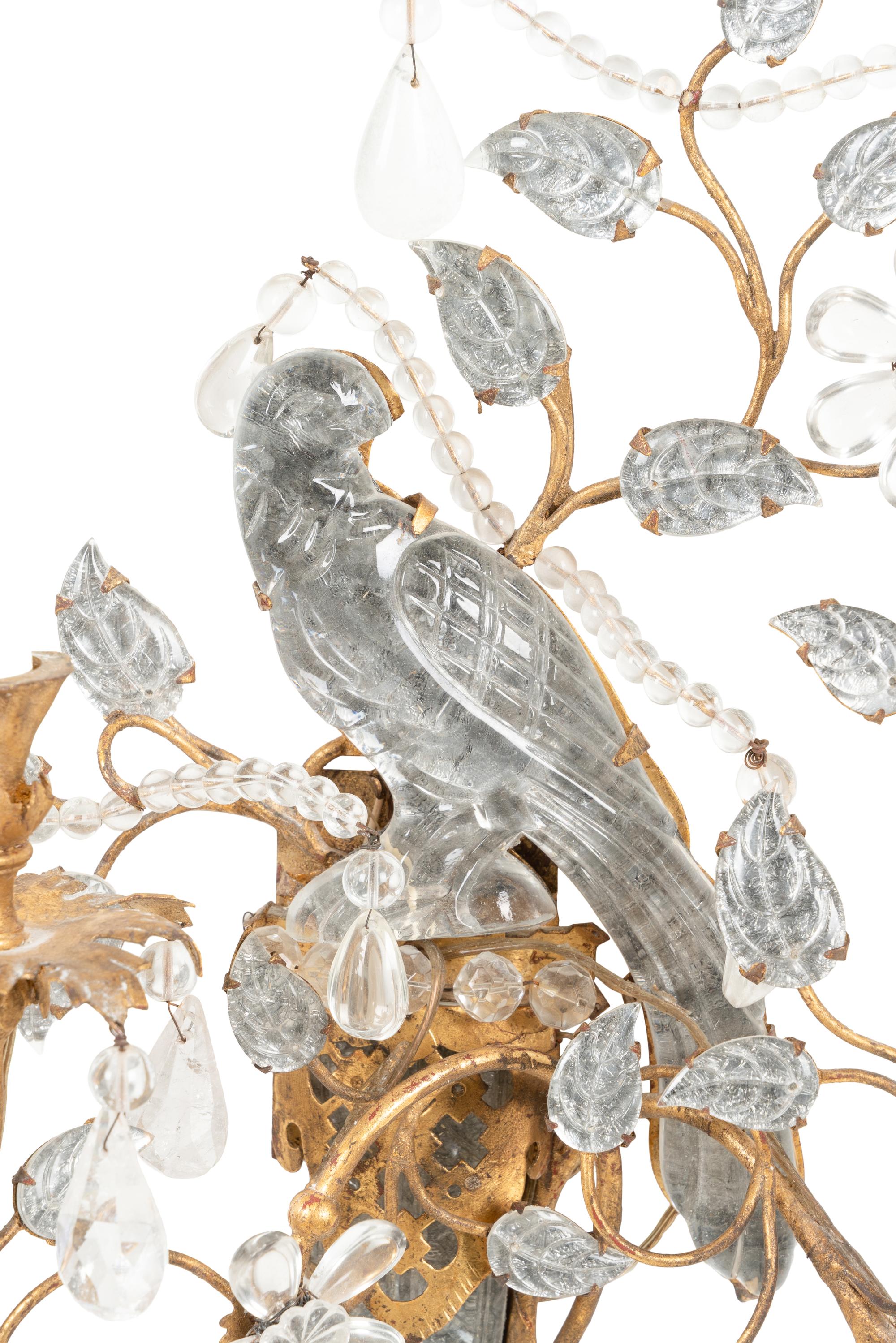 A Set of Four Gilt Metal and Glass Two-Light Sconces in the Style of Maison Baguès