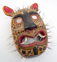 Two Mexican Painted Masks Height of taller 32 inches.