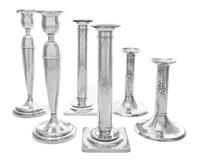 Three Pairs of American Silver Candlesticks Height of first pair 10 1/4 inches.