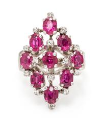 An 18 Karat White Gold, Ruby and Diamond Ring, 5.20 dwts.