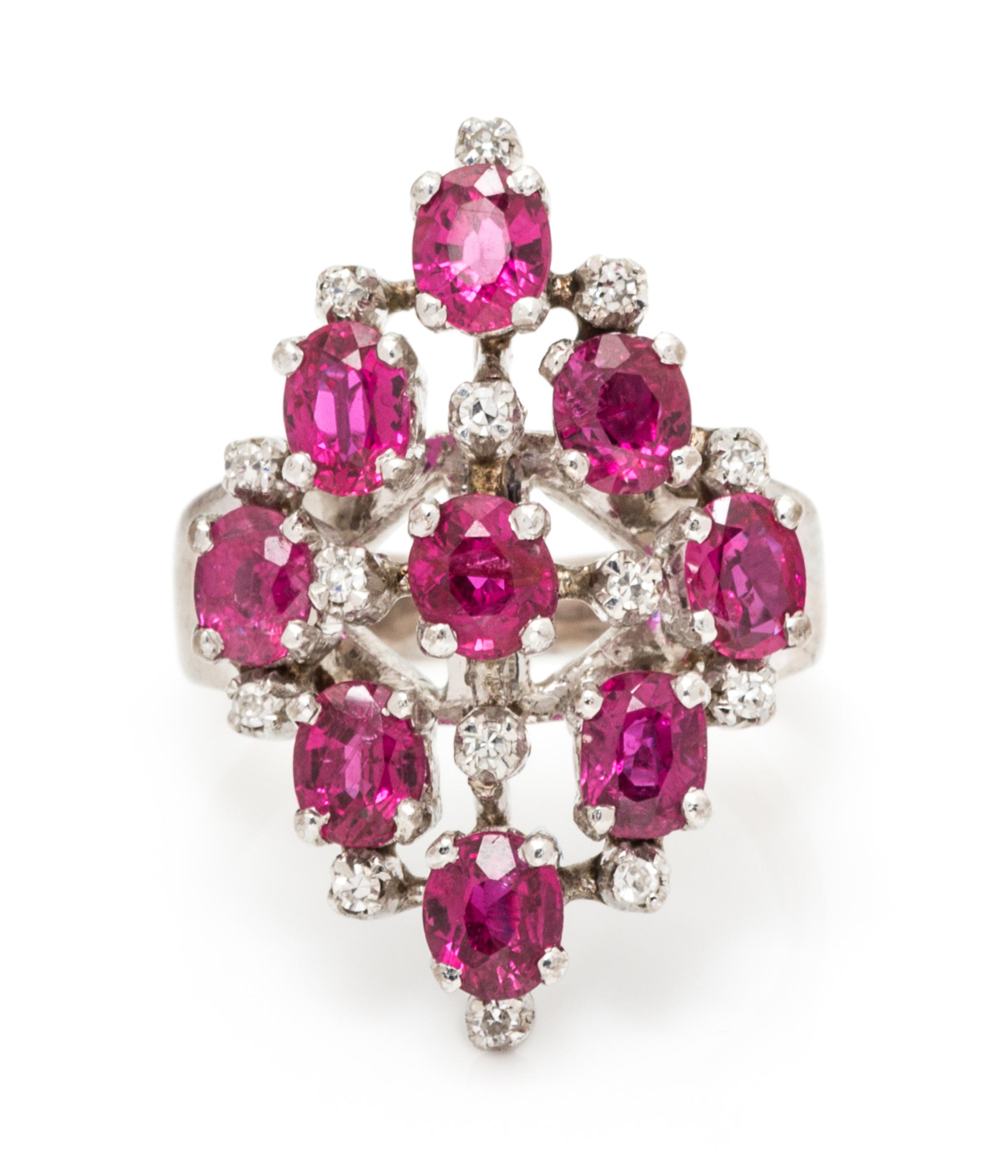An 18 Karat White Gold, Ruby and Diamond Ring, 5.20 dwts.