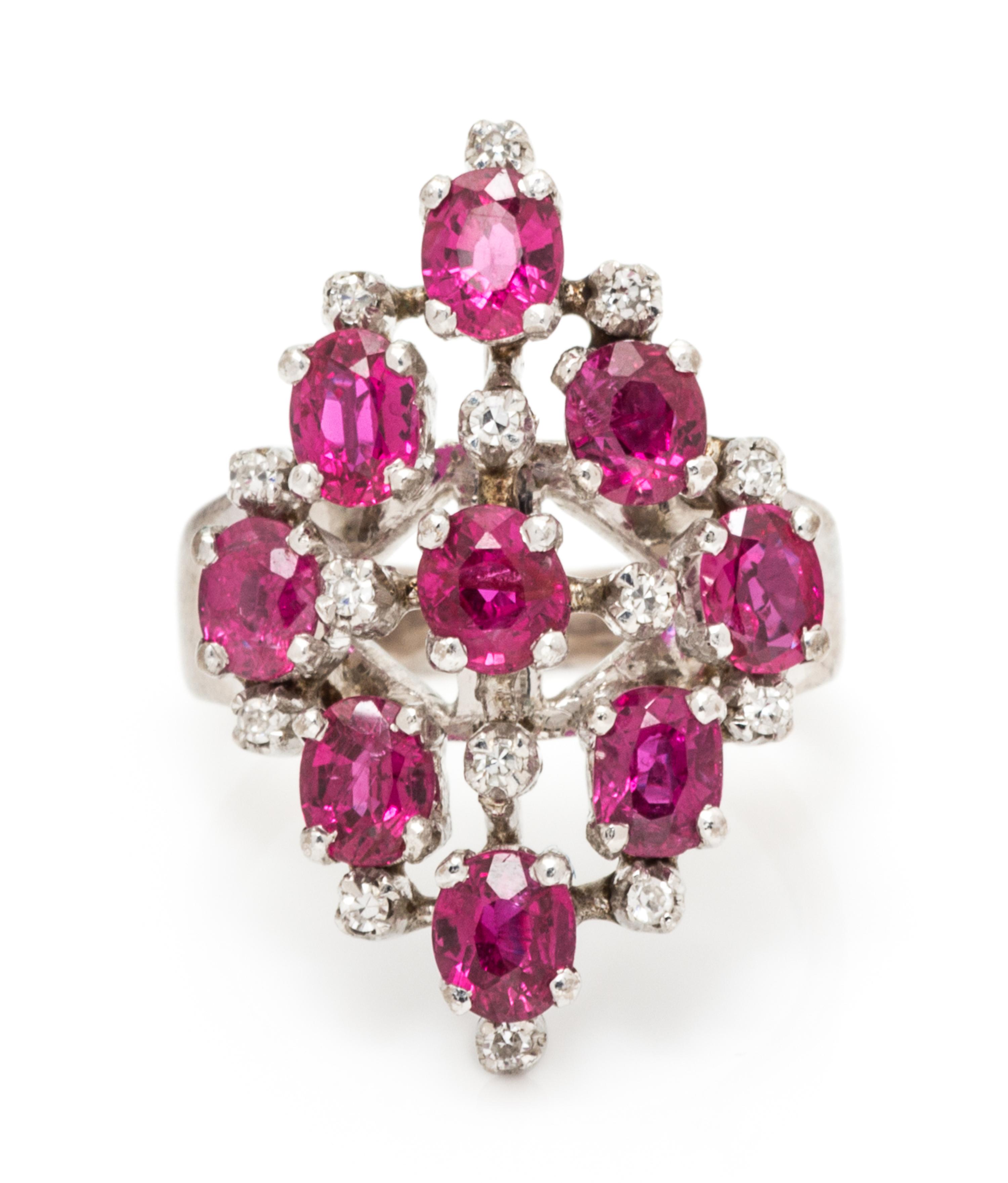 An 18 Karat White Gold, Ruby and Diamond Ring, 5.20 dwts.