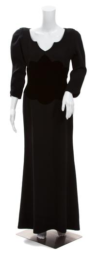 An Oscar de la Renta Black Wool and Velvet Gown, No size.