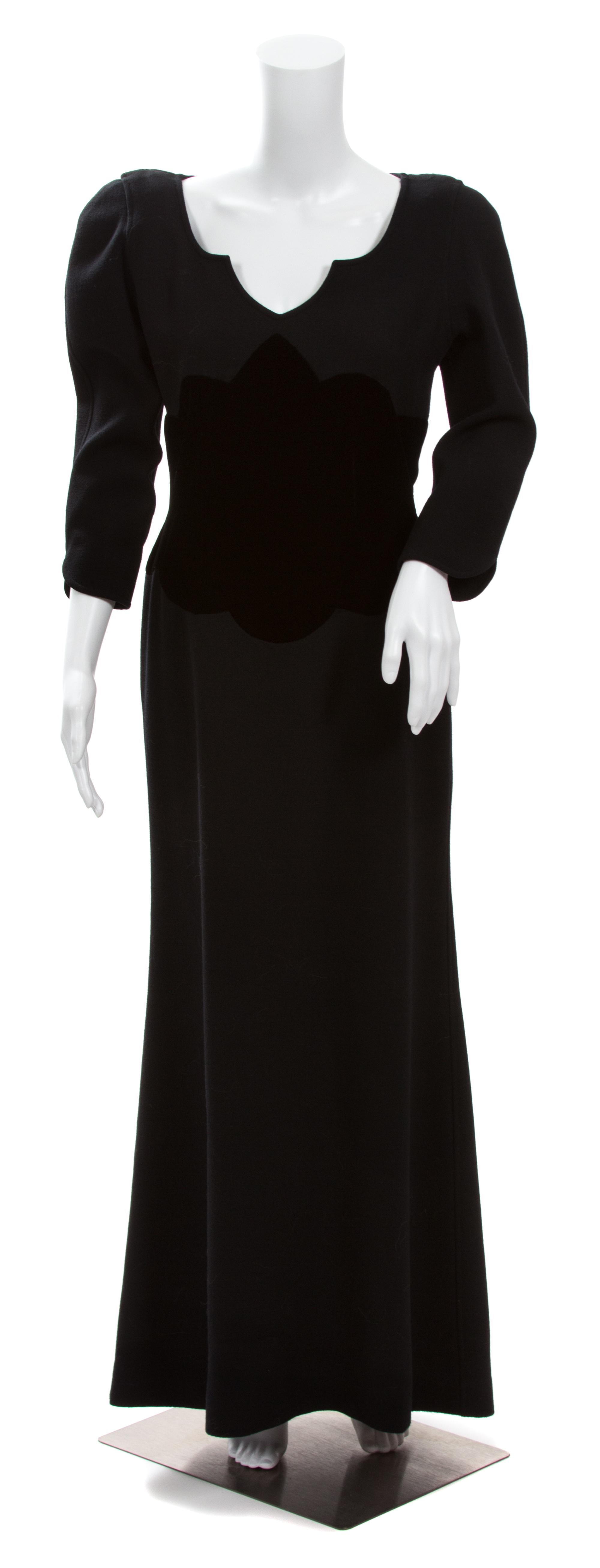 An Oscar de la Renta Black Wool and Velvet Gown, No size.