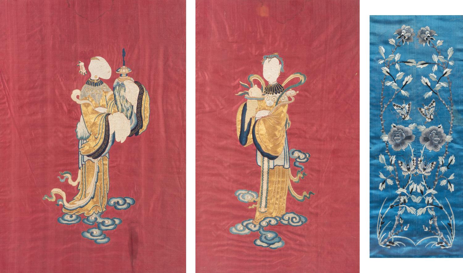 Three Chinese Silk Embroidered Panels