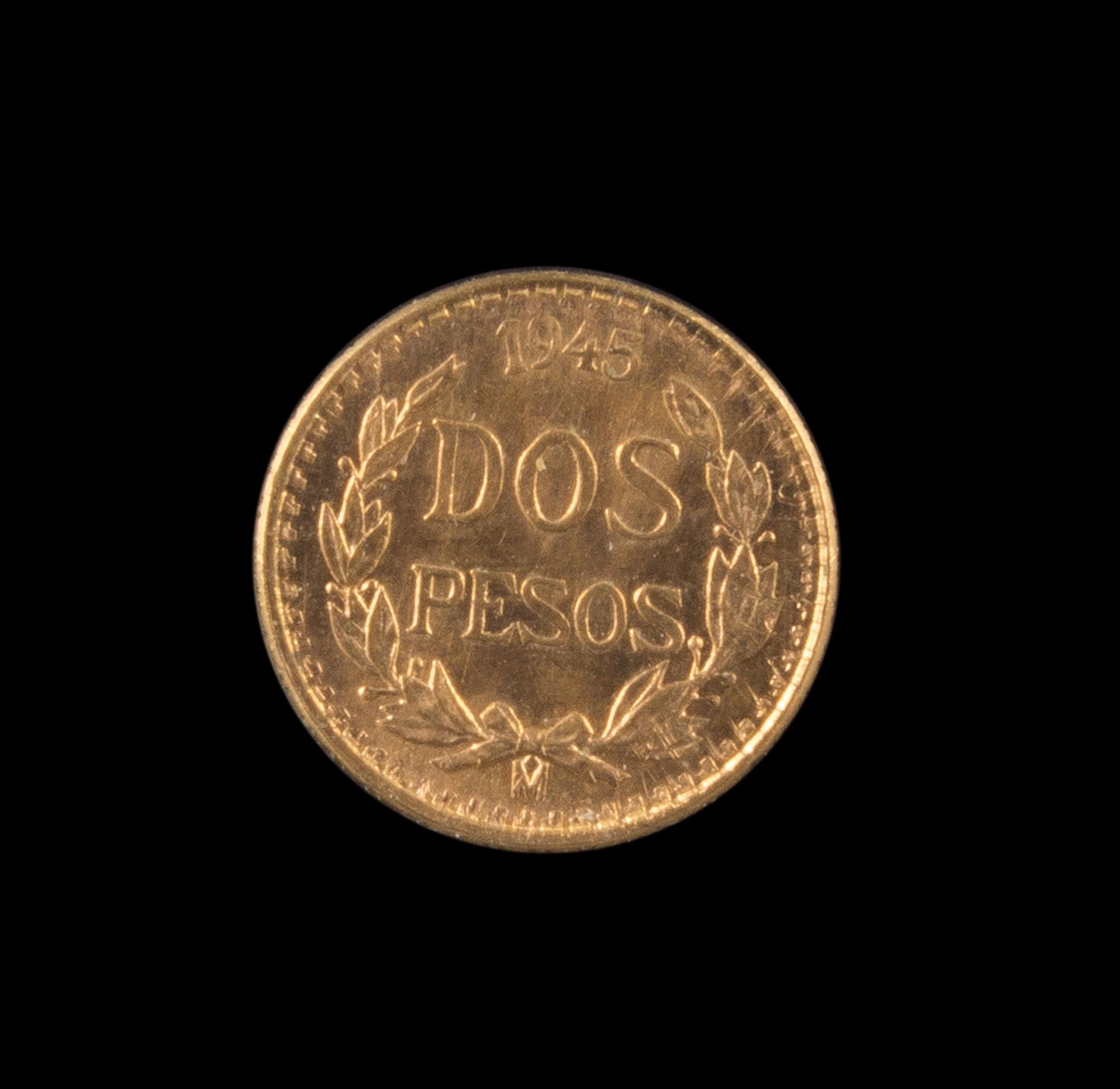 A Mexico 1945-M 2 Peso Gold Coin