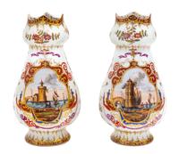 A Pair of Dresden Painted Porcelain Vases Height 9 1/2 inches. — 19TH CENTURY
