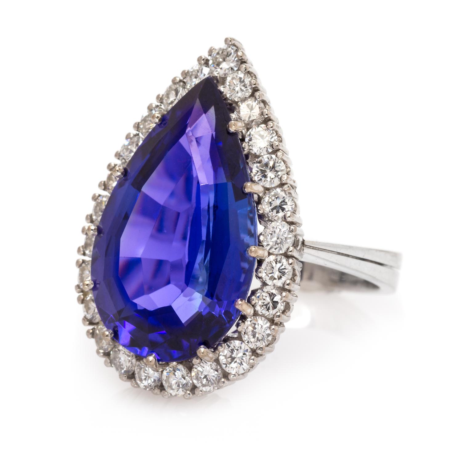 An 18 Karat White Gold, Tanzanite and Diamond Ring, 7.35 dwts.