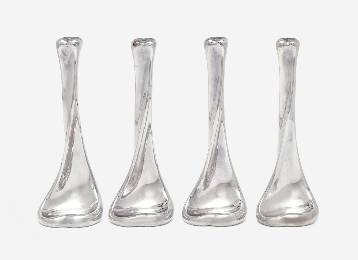 A Set of Four Tiffany and Co. Bone-Form Silver Candlesticks