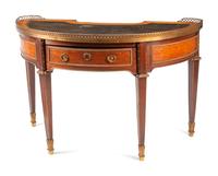 A Louis XVI Gilt Bronze Mounted Parquetry Demilune Writing Table