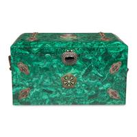 A Large Filigree, Ruby and Emerald-Mounted Malachite Box