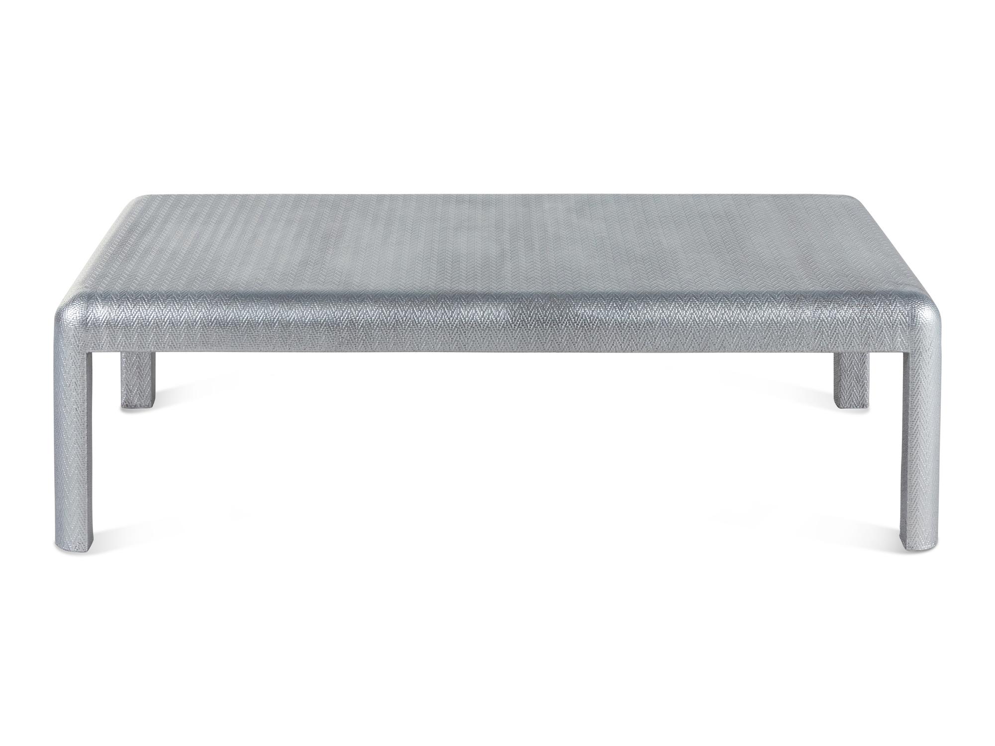 A Painted Raffia-Veneered Low Table in the Style of Karl Springer