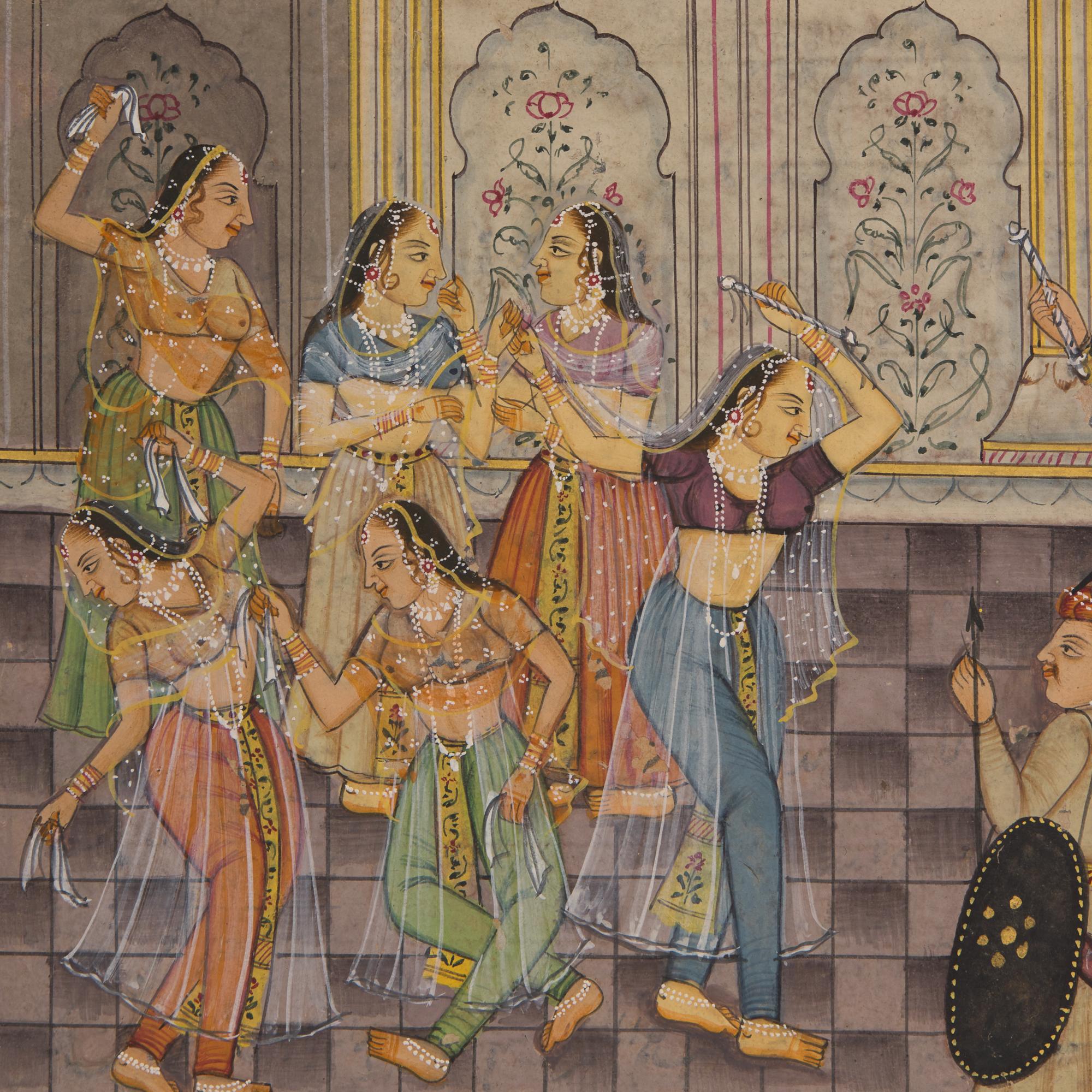 A Painting of a Mughal Harem Scene at Court, North India, 20th Century