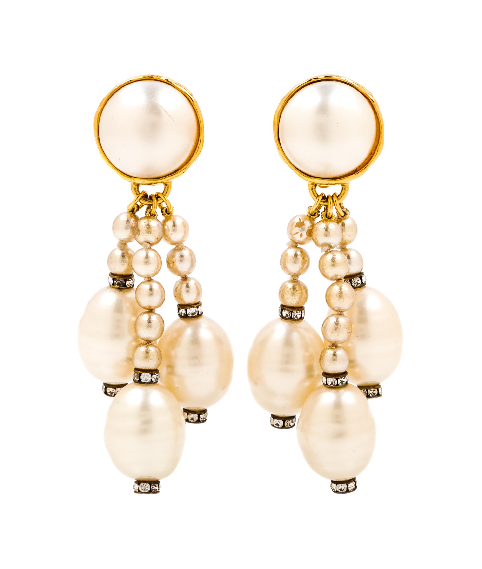 A Pair of Chanel Faux Pearl Earclips, 3.5" x 1.5".