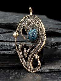 Tufa Cast 14K Gold and Lander Blue Turquoise Abstract Pendant